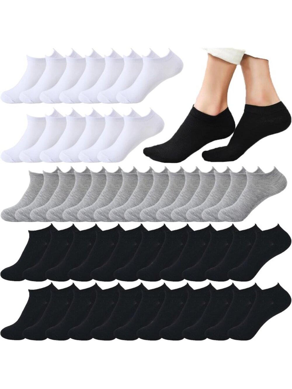 🧦Women's Grey Black 20 Pair Pairs Low Cut Ankle No Show Casual Athletic Socks